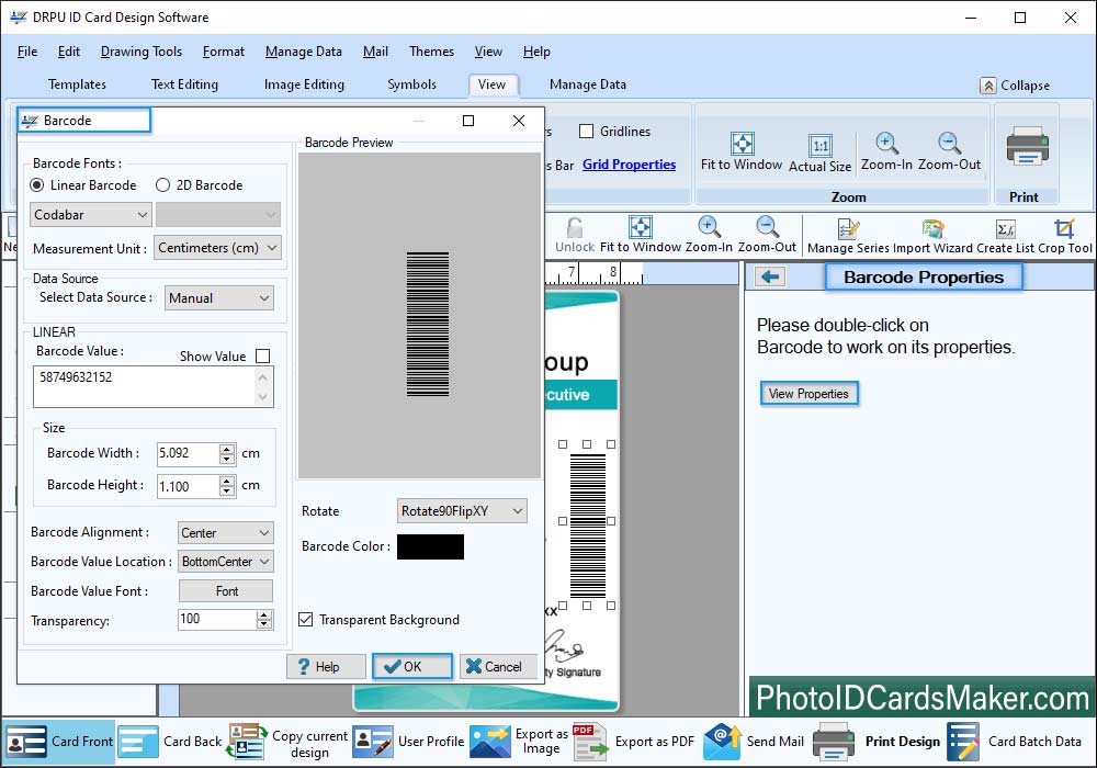 ID Card Maker barcode Properties