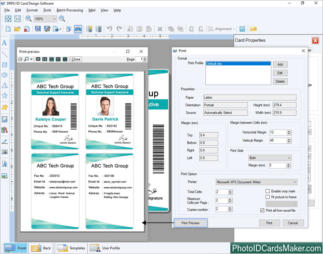 Screenshots of ID Cards maker software to make identity card for students
