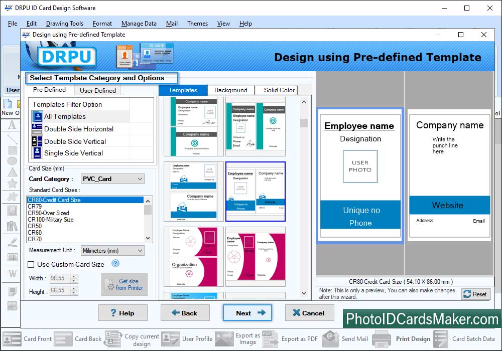 ID Card Maker Select Template Category