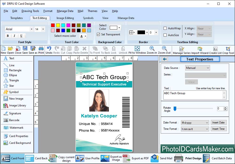 ID Card Maker Text Properties