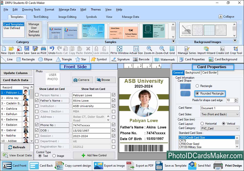 Student ID Card Front Side View