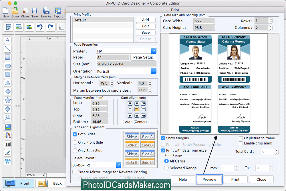 ID Cards Maker (Corporate Edition) Print Preview