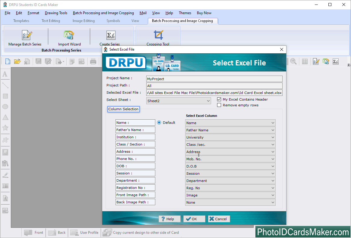 Student ID Card Maker Select Excel Fill