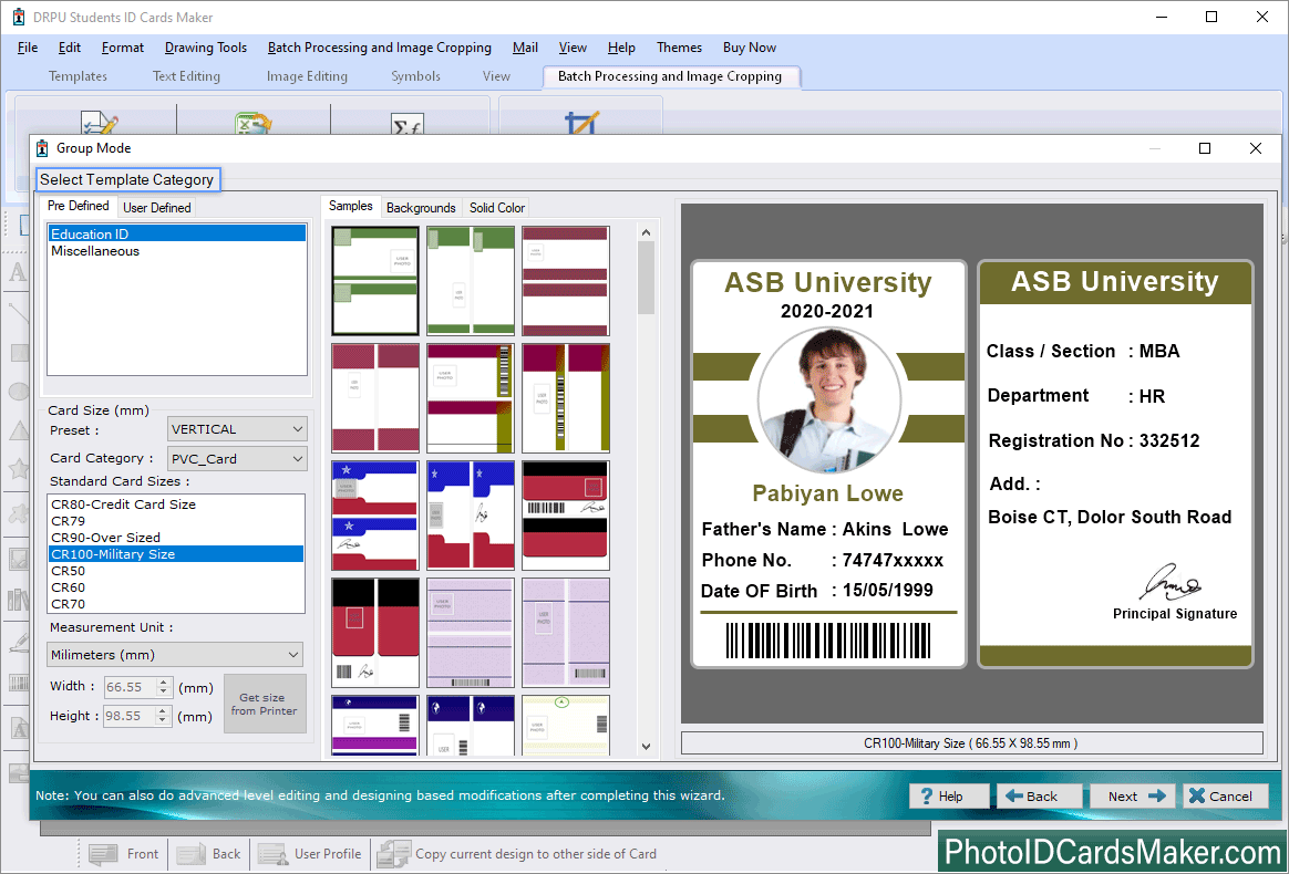 Student ID Cards Select Template Category