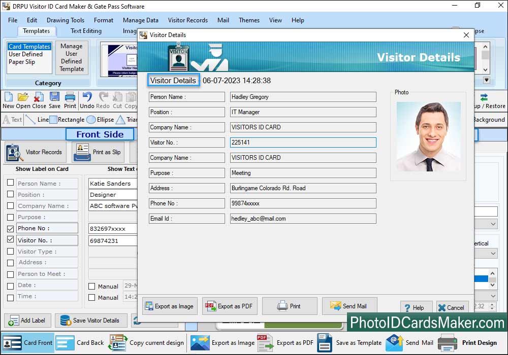 Visitors ID Gate Pass Maker Visitor Details