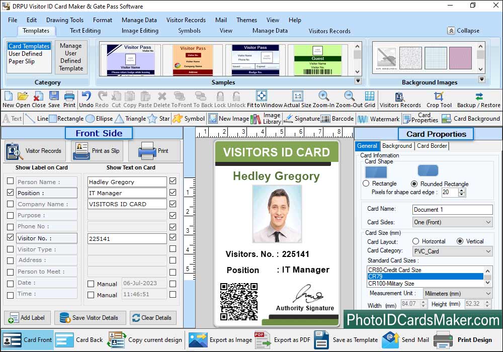 Visitors ID Gate Pass Maker Front Side of ID Card View