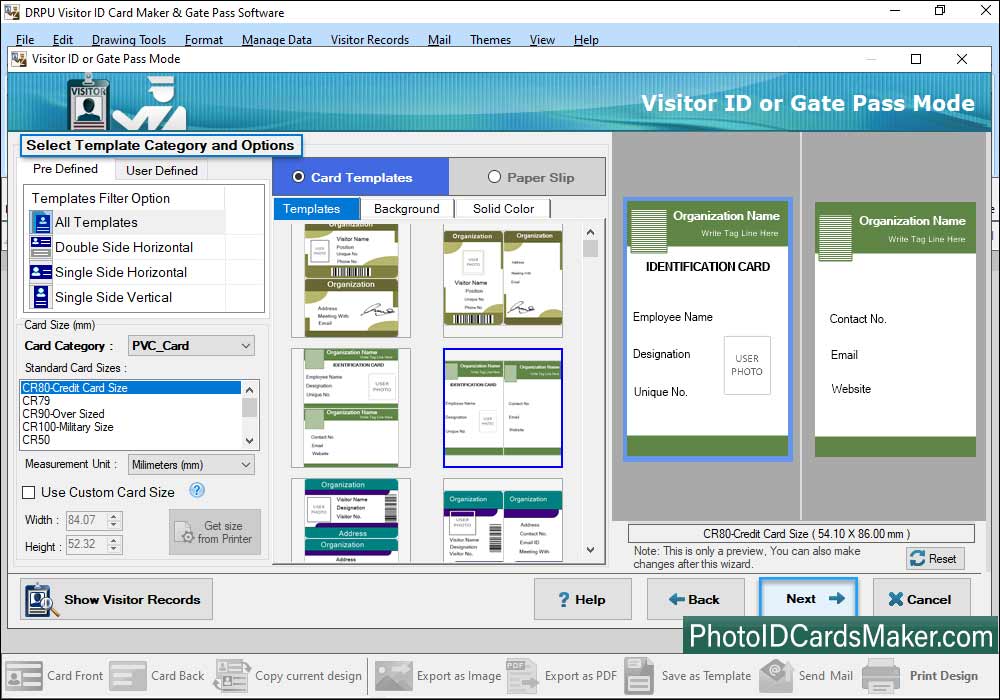 Visitors ID Gate Pass Maker Select Template Category