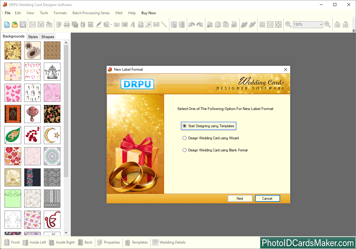 Wedding Card Start Designing using Templates